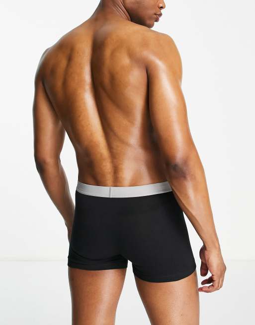 ASOS DESIGN 2 pack of trunks in black with grey waistbands | ASOS