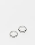 [ASOS DESIGN] ASOS DESIGN 2 pack of waterproof stainless steel bevelled edge band rings in brushed silver tone M-L SILVER