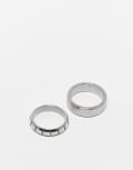 [ASOS DESIGN] ASOS DESIGN 2 pack of waterproof stainless steel engraved and plain band rings in silver tone XS/S SILVER