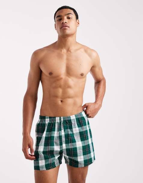 ASOS DESIGN 2 pack of woven boxers in green check - view 1