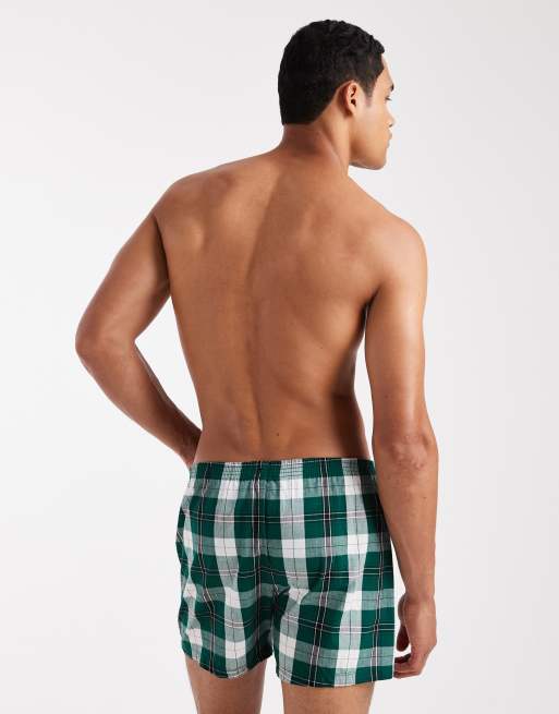 ASOS DESIGN 2 pack of woven boxers in green check