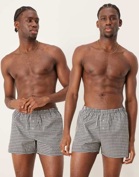 ASOS DESIGN 2 pack of woven boxers in navy and black gingham - view 1