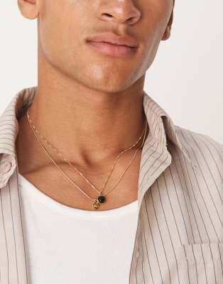ASOS DESIGN 2 pack onyx and tigers eye pendants in gold tone - view 1