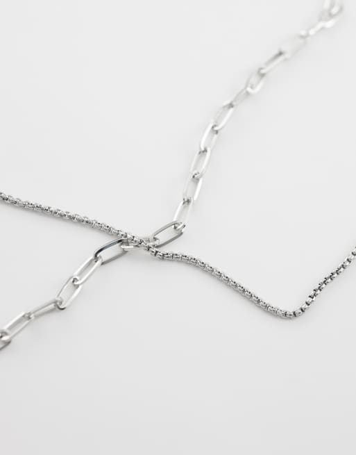 ASOS DESIGN 2 pack open link and rope chain necklace in silver tone, 4 of 4