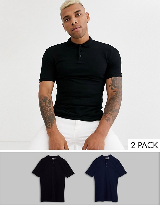 ASOS DESIGN 2 pack organic muscle fit pique polo save
