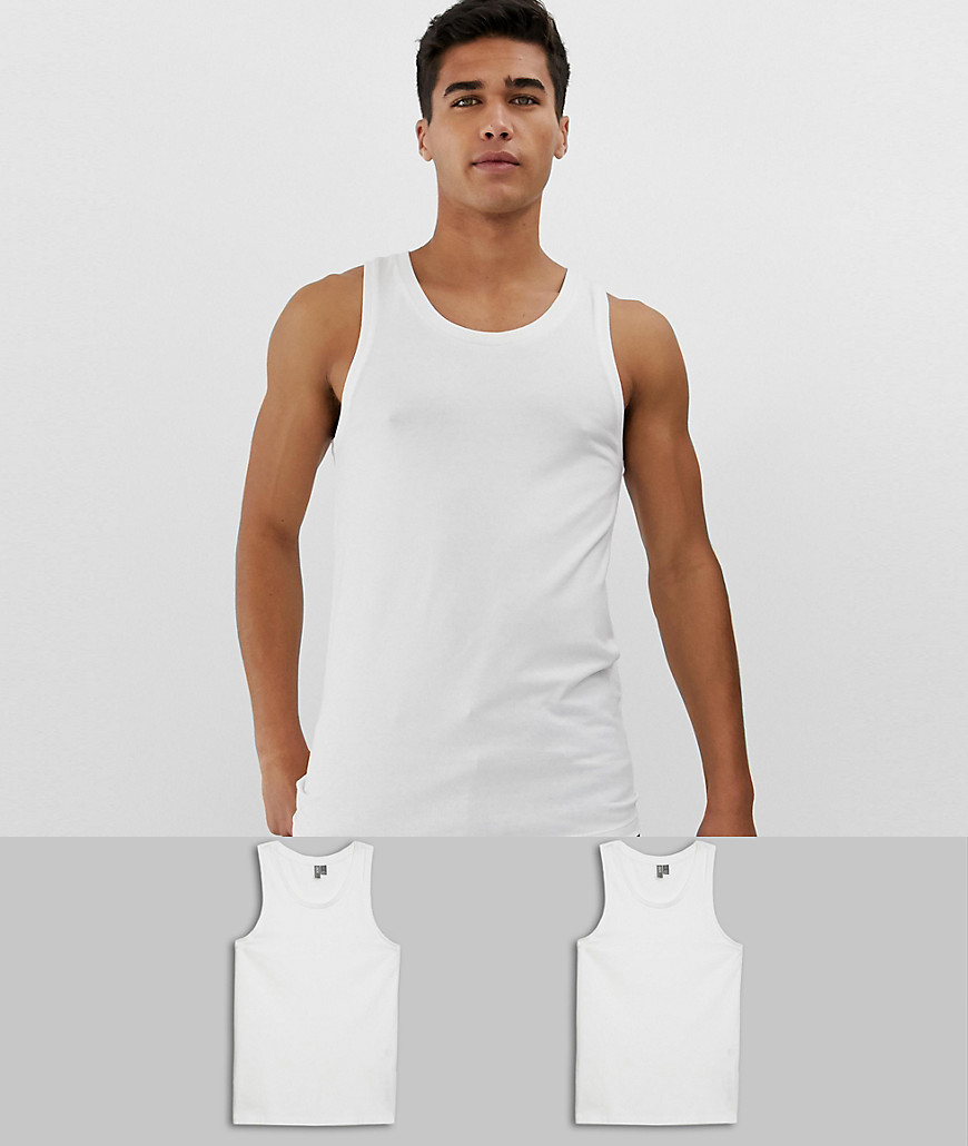 ASOS DESIGN 2 pack organic muscle vest save-White