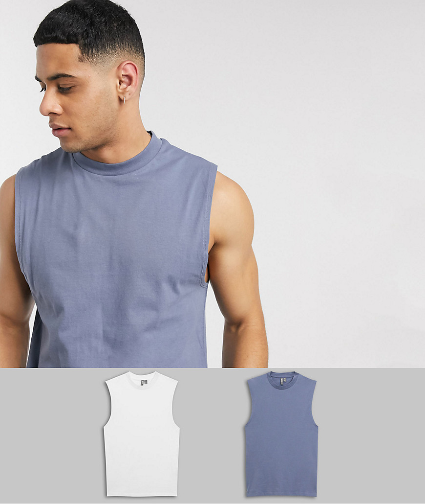 ASOS DESIGN 2 pack organic sleeveless t shirt save-Multi