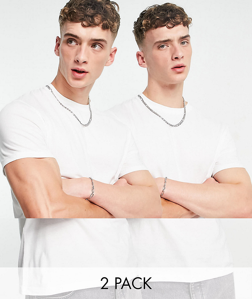 ASOS DESIGN 2 pack organic t-shirt with crew neck save-White