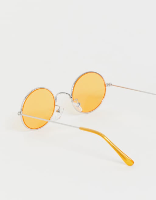 ASOS DESIGN 2 pack oval sunglasses in silver with neon orange lens and smoke lens, 2 of 4