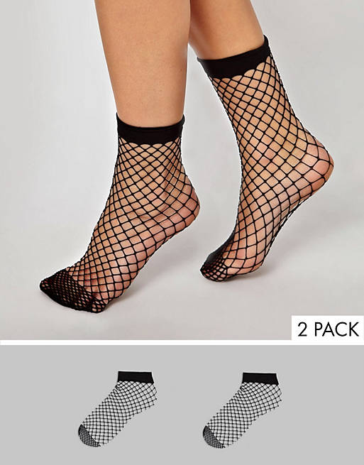 ASOS DESIGN 2 pack oversized fishnet ankle socks