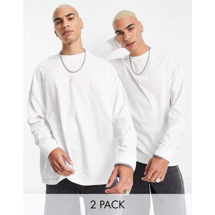 ASOS DESIGN 2 pack oversized long sleeve t-shirt in white