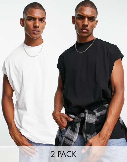ASOS DESIGN 2 pack oversized longline t-shirt with cuffed sleeve in multi