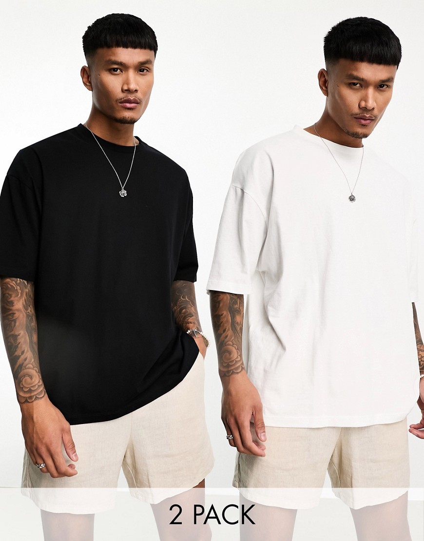 ASOS DESIGN 2 pack oversized t-shirt with crew neck in black and white-Multi
