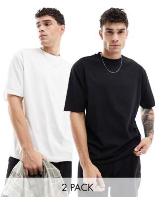 ASOS DESIGN 2 pack oversized t-shirt with crew neck in black and white ...