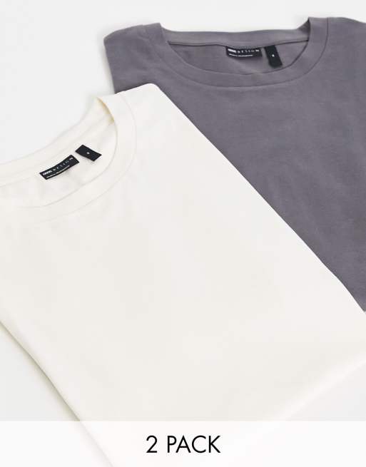 Asos Design 2 Pack Oversized T Shirt With Crew Neck In Gray And White