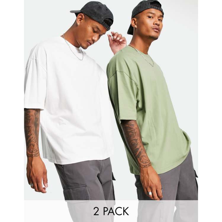 ASOS DESIGN 2 pack oversized t-shirt with crew neck in white and