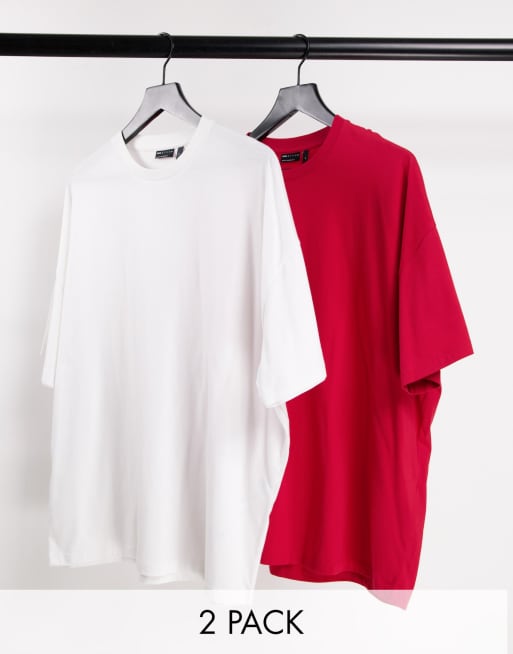 ASOS DESIGN 2 pack oversized t-shirt with crew neck in white and red