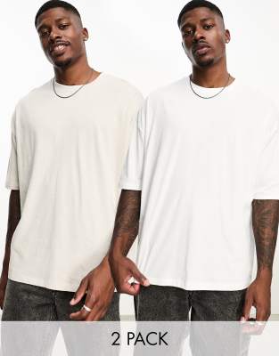 ASOS DESIGN 2 pack oversized t-shirt with crew neck in white and