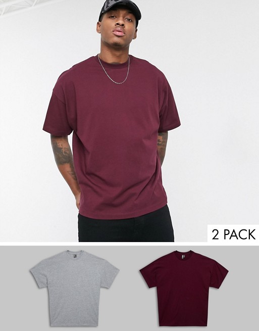 ASOS DESIGN 2 pack oversized t-shirt with crew neck save