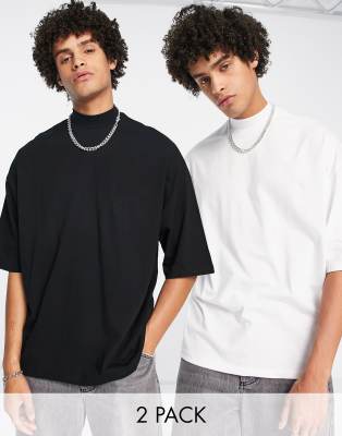 ASOS DESIGN 2 pack oversized t-shirt with turtle neck in multi - ASOS Price Checker