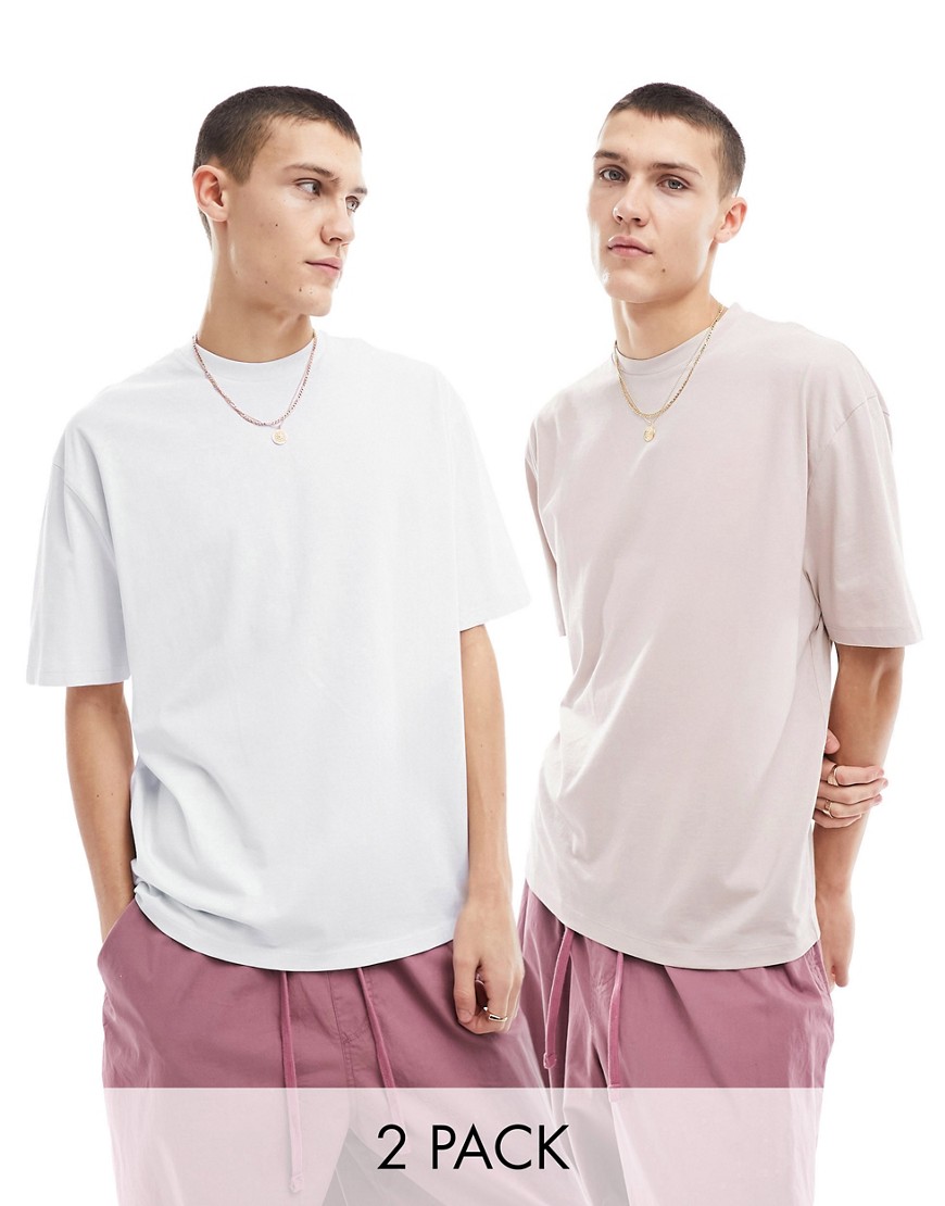ASOS DESIGN 2 pack oversized t-shirts in washed pink and grey-Multi