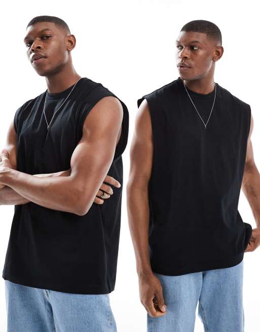 ASOS DESIGN 2-pack oversized tanks in black