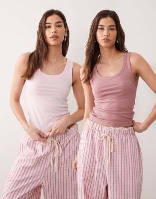 Asos Design 2 Pack Pajama Tank Tops In Pink
