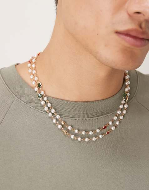 ASOS DESIGN 2 pack pearl and crystal necklace in multi - view 1