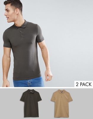 ASOS DESIGN – 2-pack pikétröjor i jersey och muscle fit – Spara-Flerfärgad