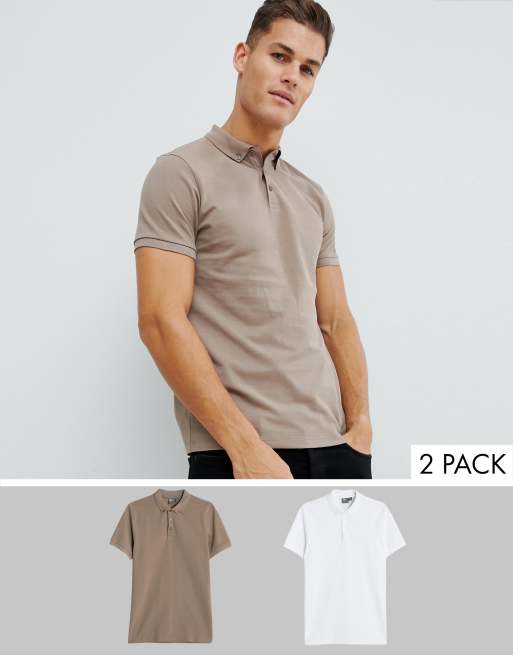 ASOS DESIGN 2 pack pique polo with button down collar save