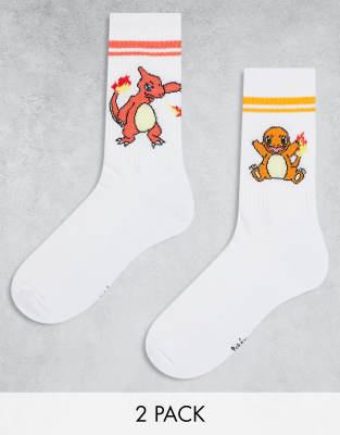 ASOS DESIGN ASOS DESIGN 2 pack Pokémon Charmander socks in white-Multi