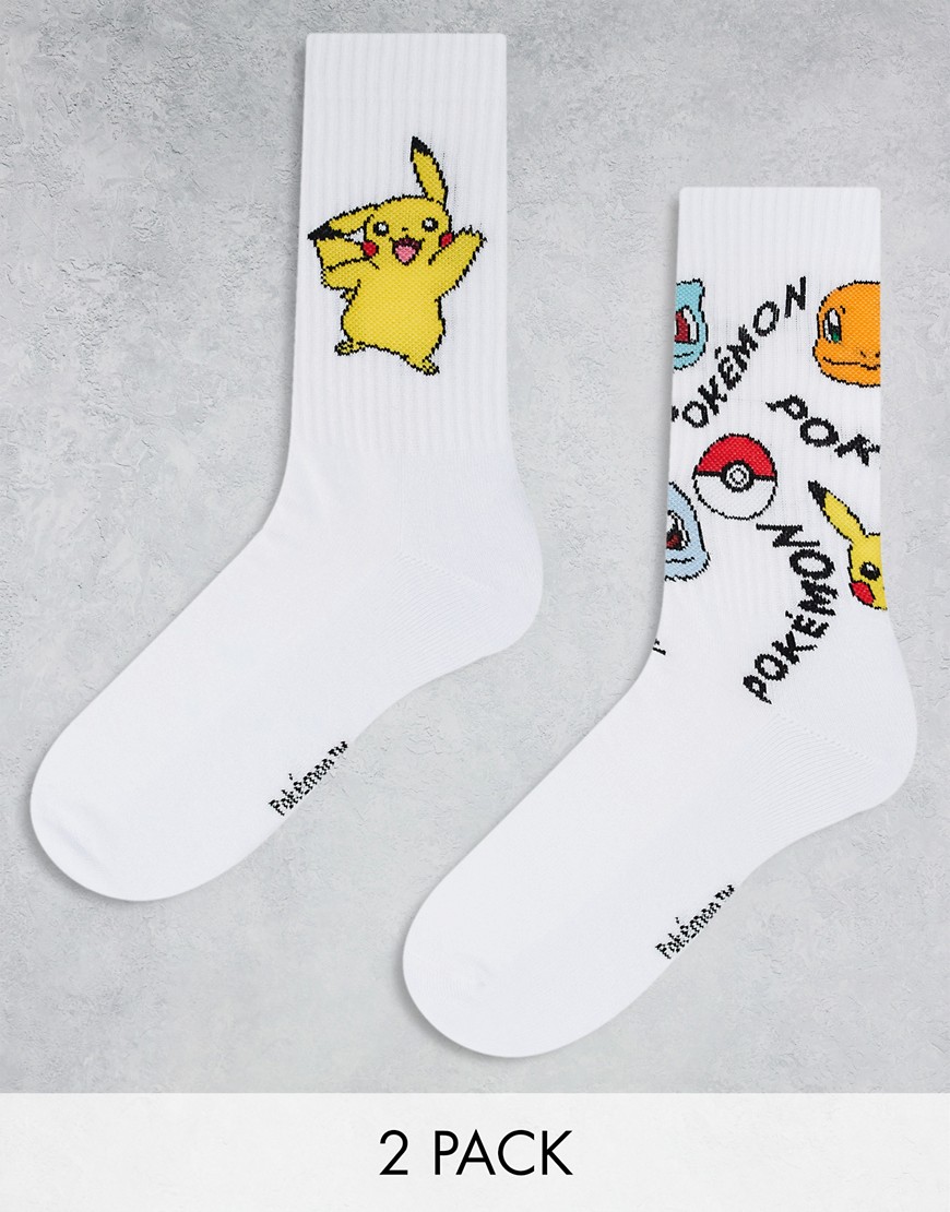 ASOS DESIGN 2 pack pokemon design socks-White