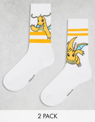 Asos Design 2 Pack Pokemon Dragonite Socks In White