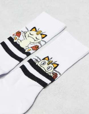 ASOS DESIGN 2 pack Pokémon Meowth socks in white