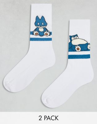 ASOS DESIGN 2 pack Pokmon Snorlax sock in white