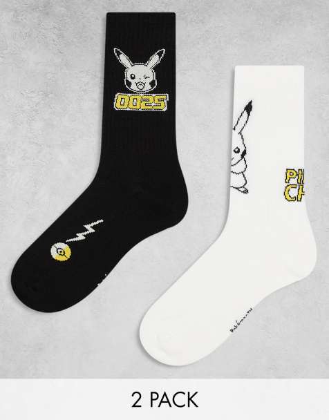 ASOS DESIGN 2 pack Pokémon socks with Pikachu character in black and white - view 1