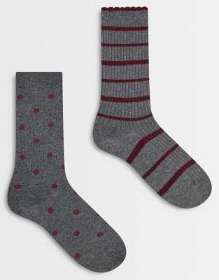 Asos Design 2-pack Polka Dot/stripe Socks In Multi