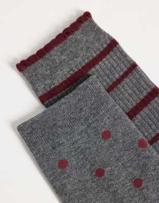 Asos Design 2-pack Polka Dot/stripe Socks In Multi