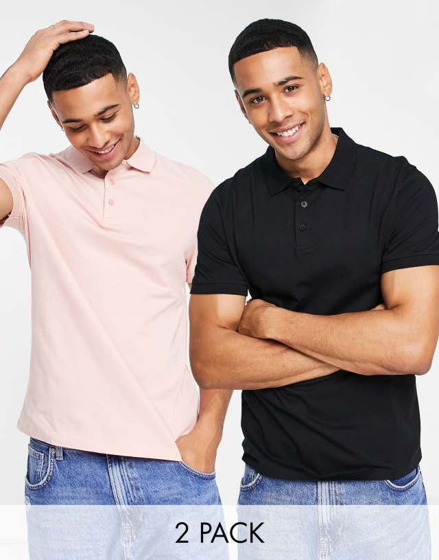 ASOS DESIGN 2 pack polo in multi