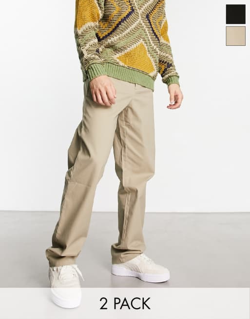 ASOS DESIGN 2 pack relaxed chinos in light brown/ black