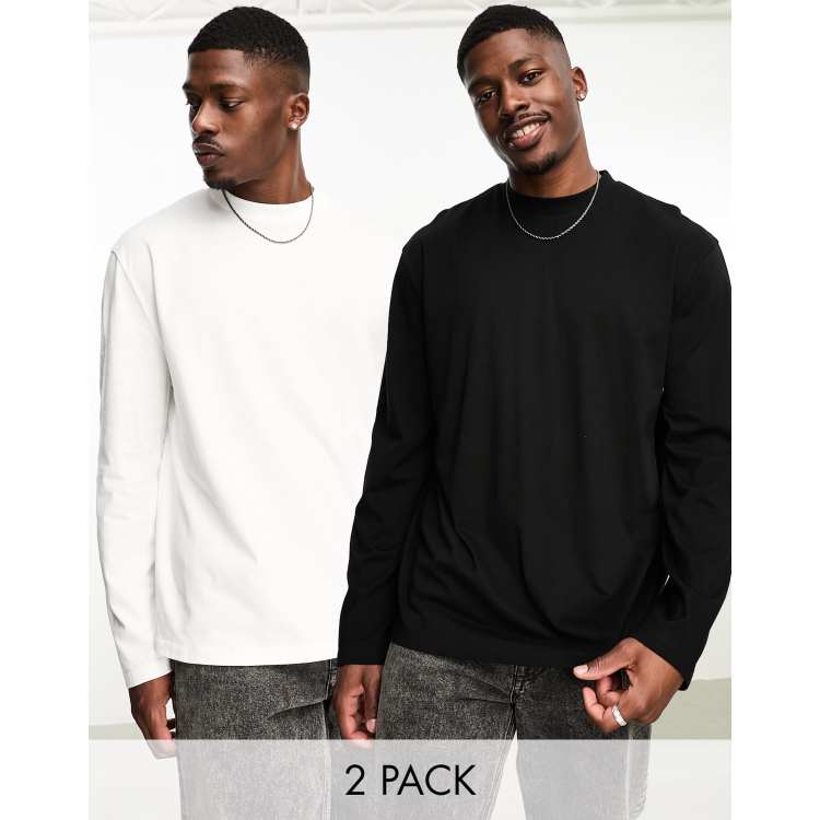 ASOS DESIGN 2 pack relaxed fit long sleeve t-shirts in white and black