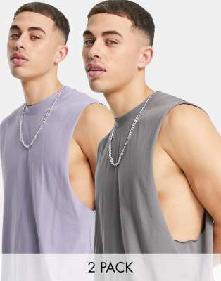ASOS DESIGN 2 pack relaxed tank top with dropped armhole