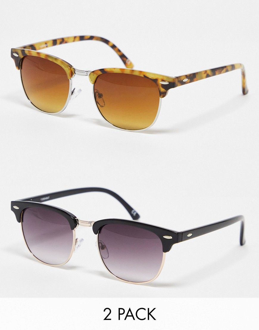 Asos Design 2 Pack Retro Sunglasses In Black And Tort-multi