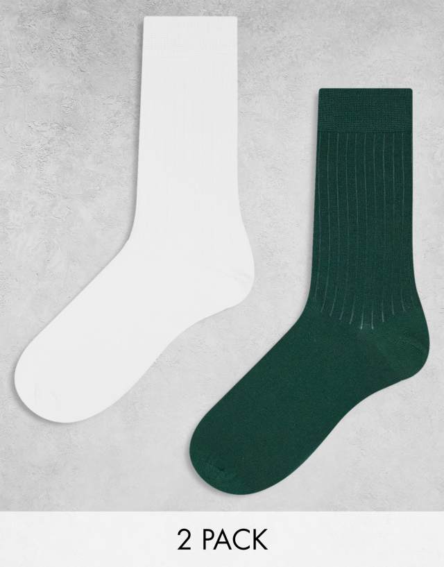 ASOS DESIGN - 2 pack rib sock in white and green