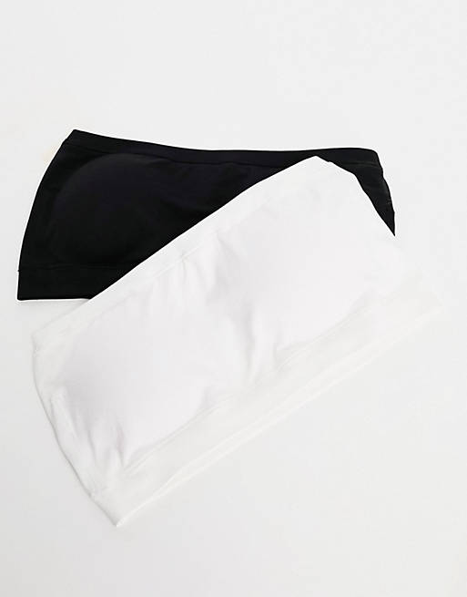 ASOS DESIGN 2 pack ribbed seamless bandeau bras in black & white