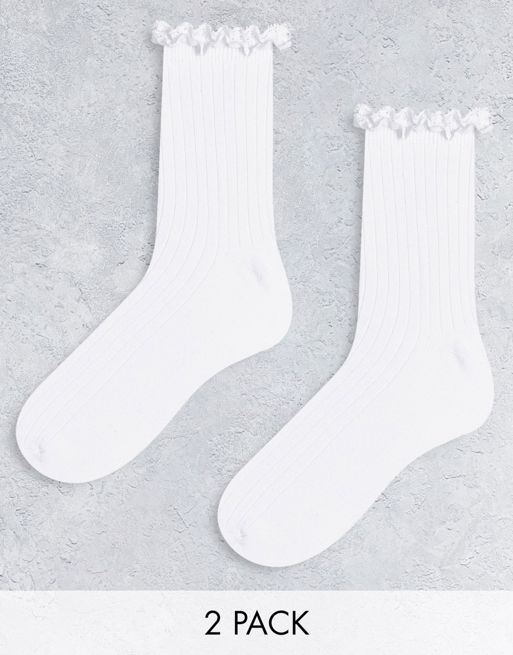 Ribbed Ruffle Socks White