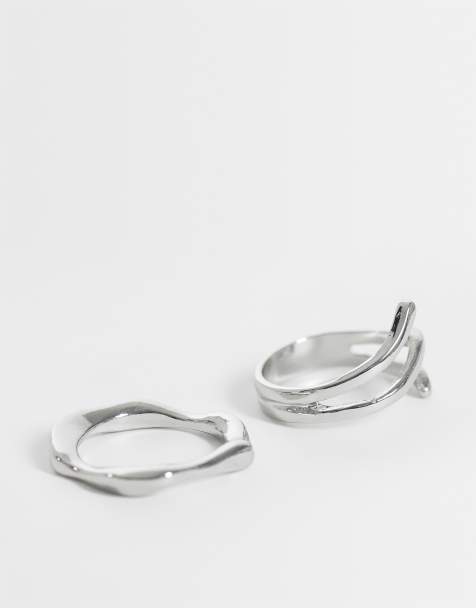 ASOS DESIGN 2-pack ring med omlott och tvinnad design i silver - view 1