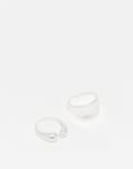 [ASOS DESIGN] ASOS DESIGN 2 pack rings with open detail in worn silver tone S-M SILVER