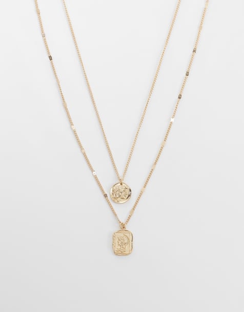 ASOS DESIGN 2 pack Roman pendant necklaces in gold - view 1