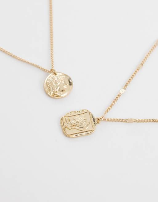 ASOS DESIGN 2 pack Roman pendant necklaces in gold, 3 of 3